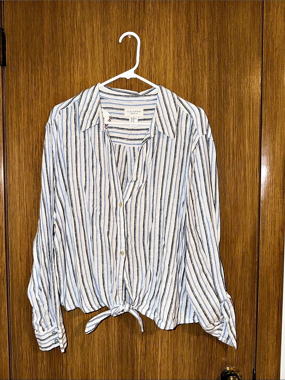 Calypso St. Barth Striped Tie-Front Shirt White & Blue Size XL